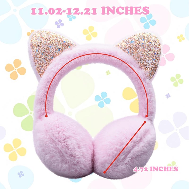 GSFY Ear Muffs Gloves Set for Kids Girls Adjustable Winter Sequin Faux Fur Windproof Warm Ear Warmer Outdoor - Image 2